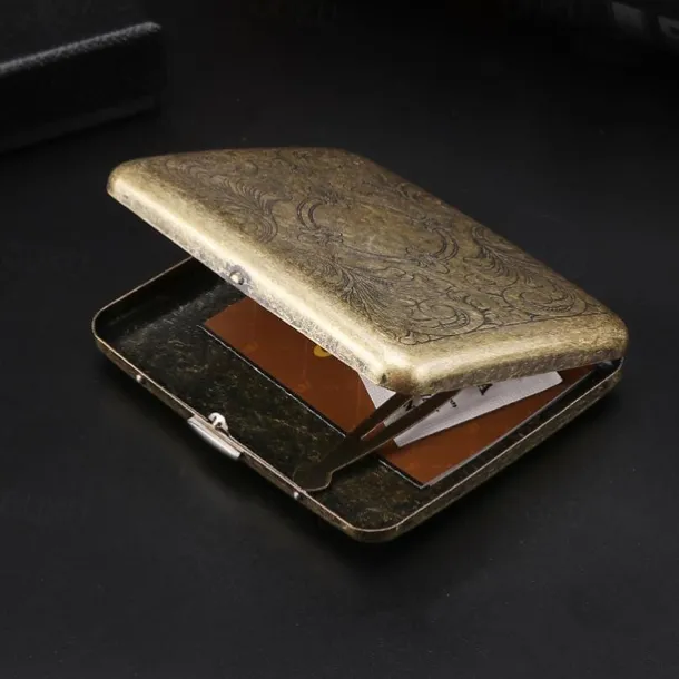 Vintage Cigarette Case with Both Sides Open to Support Generation of Bronze Condensed Flower Metal Flip-top Carved(Can Hold 20 Cigarette)