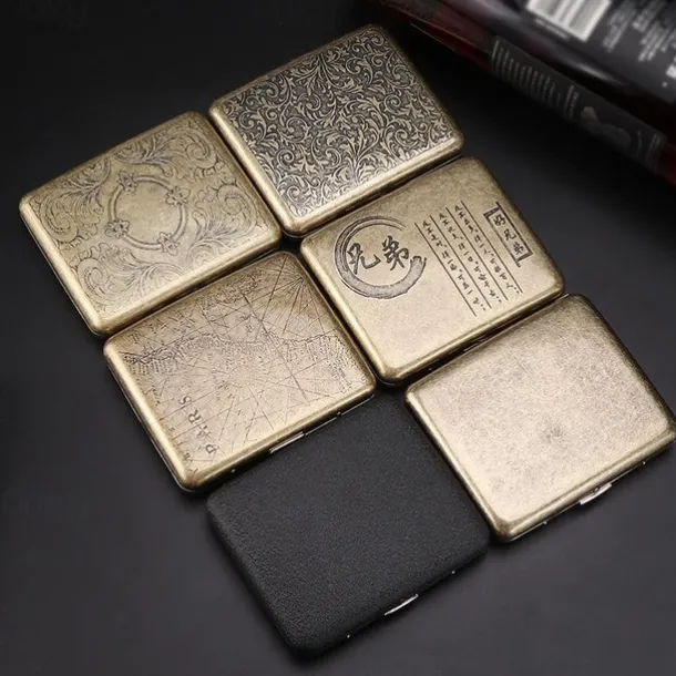 Vintage Cigarette Case with Both Sides Open to Support Generation of Bronze Condensed Flower Metal Flip-top Carved(Can Hold 20 Cigarette)