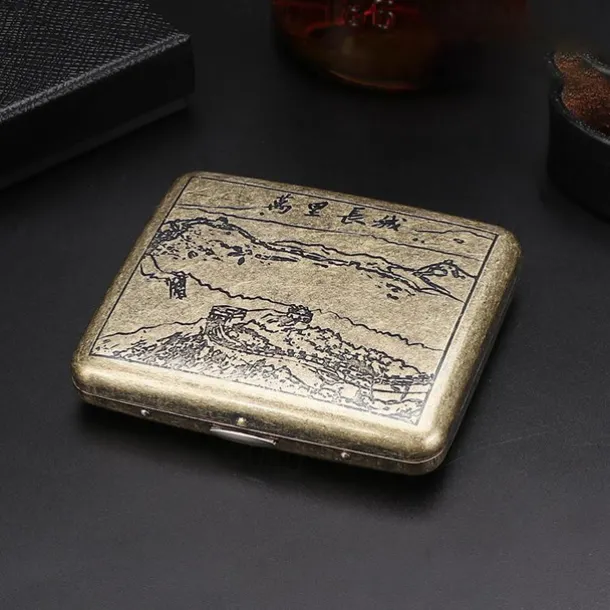 Vintage Cigarette Case with Both Sides Open to Support Generation of Bronze Condensed Flower Metal Flip-top Carved(Can Hold 20 Cigarette)