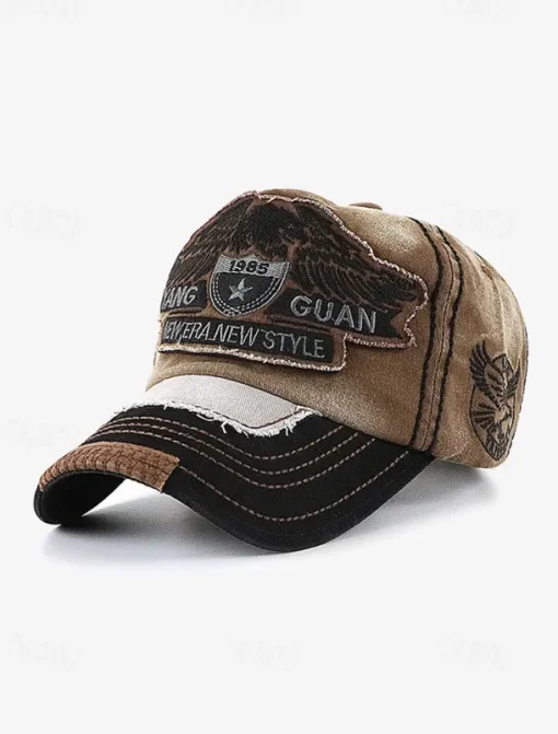 Vintage Distressed Baseball Cap with Embroidered Eagle Patch – Men's Casual Outdoor Hat for Sports and Fashion