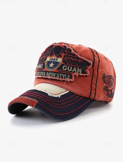 Vintage Distressed Baseball Cap with Embroidered Eagle Patch – Men's Casual Outdoor Hat for Sports and Fashion