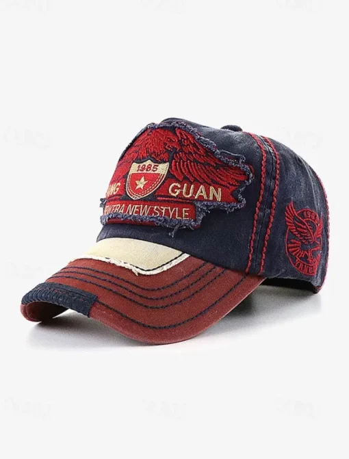 Vintage Distressed Baseball Cap with Embroidered Eagle Patch – Men's Casual Outdoor Hat for Sports and Fashion