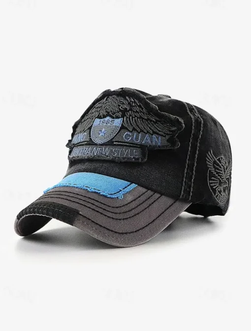 Vintage Distressed Baseball Cap with Embroidered Eagle Patch – Men's Casual Outdoor Hat for Sports and Fashion