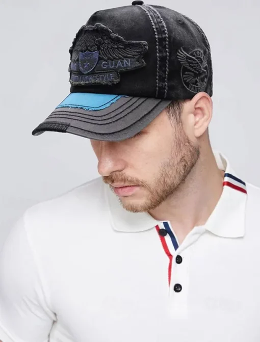 Vintage Distressed Baseball Cap with Embroidered Eagle Patch – Men's Casual Outdoor Hat for Sports and Fashion