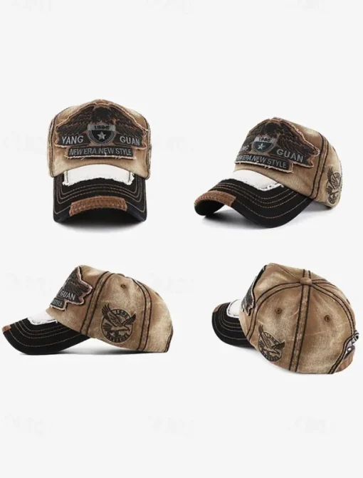 Vintage Distressed Baseball Cap with Embroidered Eagle Patch – Men's Casual Outdoor Hat for Sports and Fashion