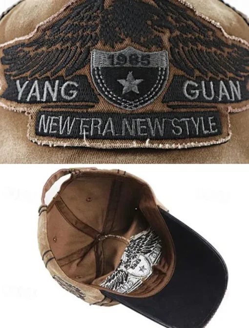 Vintage Distressed Baseball Cap with Embroidered Eagle Patch – Men's Casual Outdoor Hat for Sports and Fashion