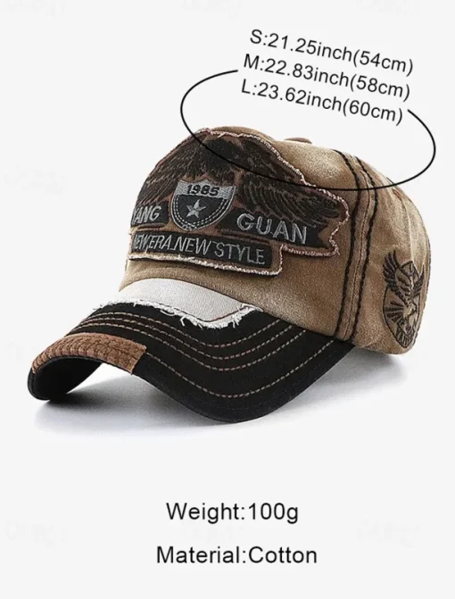 Vintage Distressed Baseball Cap with Embroidered Eagle Patch – Men's Casual Outdoor Hat for Sports and Fashion