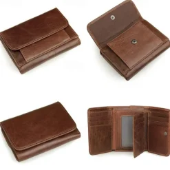 Vintage Genuine Leather Mens Trifold Wallet with Coin Pocket