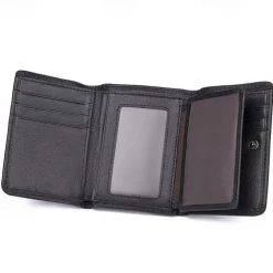 Vintage Genuine Leather Mens Trifold Wallet with Coin Pocket
