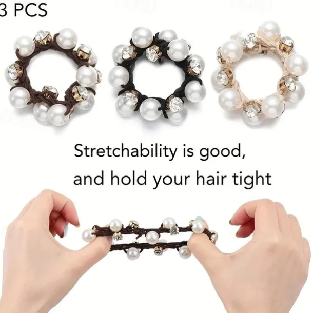 Vintage Glam Scrunchie Set - Faux Pearl & Rhinestone Detail, Comfort Hold for Trendy Hairstyles