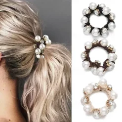 Vintage Glam Scrunchie Set - Faux Pearl & Rhinestone Detail, Comfort Hold for Trendy Hairstyles