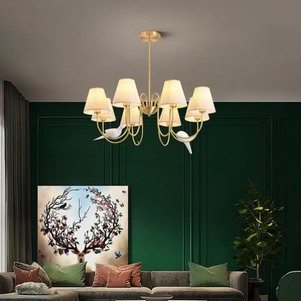 Vintage Gold Brass 6/8/10-Lights Sputnik Chandelier Unique Flared Fabric Shade During Light Unique Metal Gooseneck Ceiling Lamp for Living Room Hallway-Copper