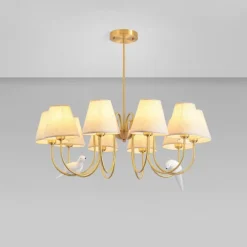 Vintage Gold Brass 6/8/10-Lights Sputnik Chandelier Unique Flared Fabric Shade During Light Unique Metal Gooseneck Ceiling Lamp for Living Room Hallway-Copper