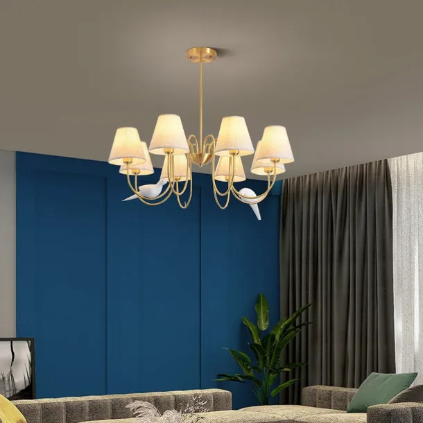 Vintage Gold Brass 6/8/10-Lights Sputnik Chandelier Unique Flared Fabric Shade During Light Unique Metal Gooseneck Ceiling Lamp for Living Room Hallway-Copper