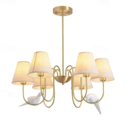 Vintage Gold Brass 6/8/10-Lights Sputnik Chandelier Unique Flared Fabric Shade During Light Unique Metal Gooseneck Ceiling Lamp for Living Room Hallway-Copper