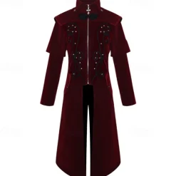Vintage Gothic Medieval Coat Masquerade Outerwear Prince Vampire Plague Doctor Solid Colored Fancy Dress Men's Fantasy Royal Steampunk Halloween Carnival Masquerade Party Adults' Coat