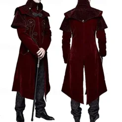 Vintage Gothic Medieval Coat Masquerade Outerwear Prince Vampire Plague Doctor Solid Colored Fancy Dress Men's Fantasy Royal Steampunk Halloween Carnival Masquerade Party Adults' Coat