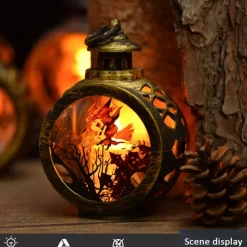 Vintage Halloween Decoration Lantern Electronic Candle Light Lighted Ghost Night Light, LED Light Up Pumpkin Light Ghost Festival Creative Decoration Props Hand-Held Small Oil Lamp 1pc