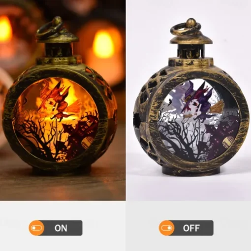 Vintage Halloween Decoration Lantern Electronic Candle Light Lighted Ghost Night Light, LED Light Up Pumpkin Light Ghost Festival Creative Decoration Props Hand-Held Small Oil Lamp 1pc