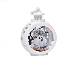 Vintage Halloween Decoration Lantern Electronic Candle Light Lighted Ghost Night Light, LED Light Up Pumpkin Light Ghost Festival Creative Decoration Props Hand-Held Small Oil Lamp 1pc