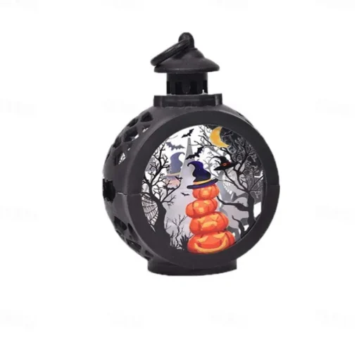 Vintage Halloween Decoration Lantern Electronic Candle Light Lighted Ghost Night Light, LED Light Up Pumpkin Light Ghost Festival Creative Decoration Props Hand-Held Small Oil Lamp 1pc