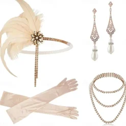 Vintage 1920s The Great Gatsby Flapper Headband Accesories Set Charleston Wedding Guest Feather Fashion Fancy Dress Women's Masquerade Wedding Reception Bachelorette Party Festival Adults' Bracelet