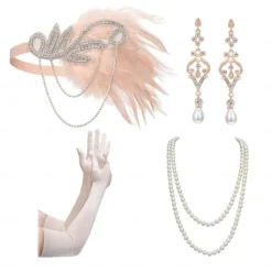 Vintage 1920s The Great Gatsby Flapper Headband Accesories Set Charleston Wedding Guest Feather Fashion Fancy Dress Women's Masquerade Wedding Reception Bachelorette Party Festival Adults' Bracelet