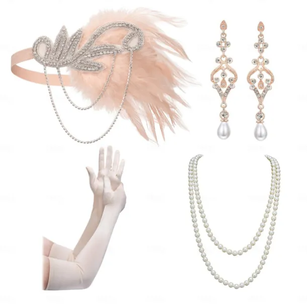 Vintage 1920s The Great Gatsby Flapper Headband Accesories Set Charleston Wedding Guest Feather Fashion Fancy Dress Women's Masquerade Wedding Reception Bachelorette Party Festival Adults' Bracelet