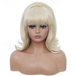 Vintage Short Wavy Wig with Bang Retro Bouffant Beehive Wigs fits 60s 70s 80s Costume or Carnival Party Halloween Wigs