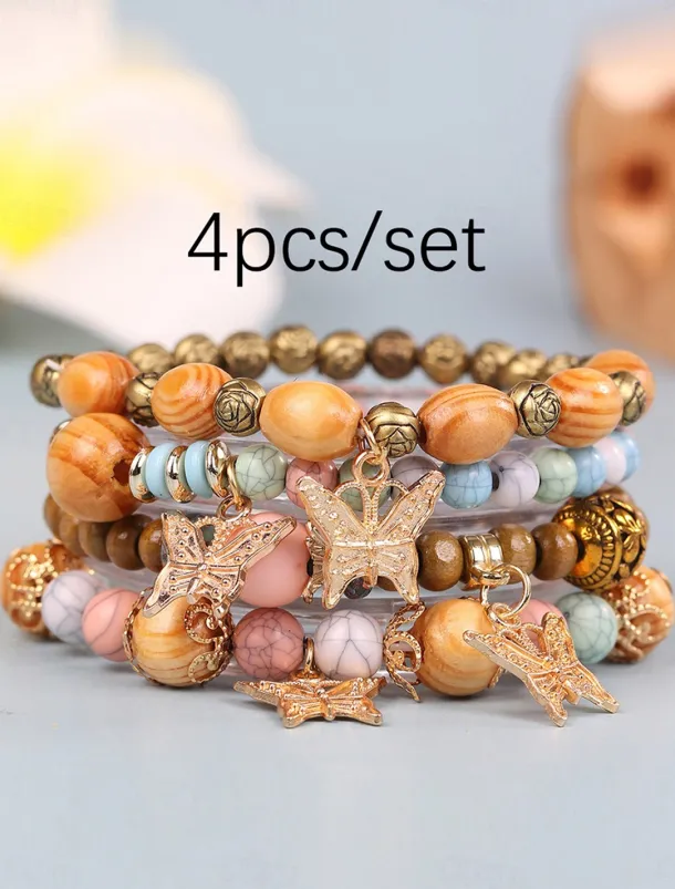 Vintage Style Ball Fashion Personalized Wood Bracelet Jewelry Light Mix / Yellow / Army Green For Holiday