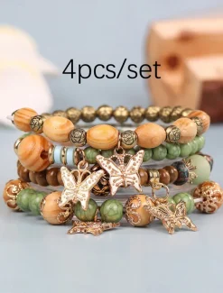 Vintage Style Ball Fashion Personalized Wood Bracelet Jewelry Light Mix / Yellow / Army Green For Holiday