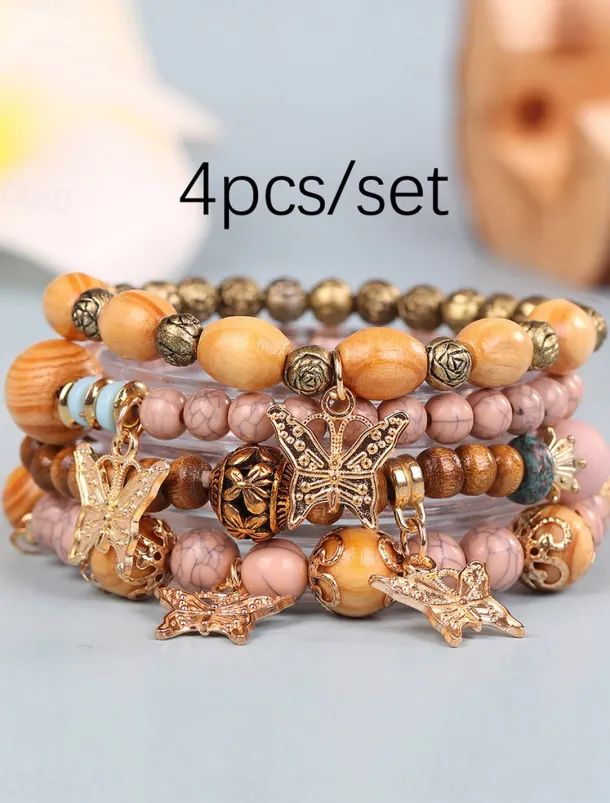 Vintage Style Ball Fashion Personalized Wood Bracelet Jewelry Light Mix / Yellow / Army Green For Holiday