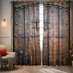 Vintage Wooden Blackout Curtains Door Insulation Outdoor Balcony Rest Living Room Home Decoration 2-piece Set of 3d Digital Printing Perforated