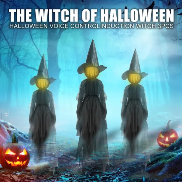 Voice Control with Sound Halloween Colorful Gradient Witch Ghost Atmosphere Layout Scene Decoration Props Lawn Floor Lamp