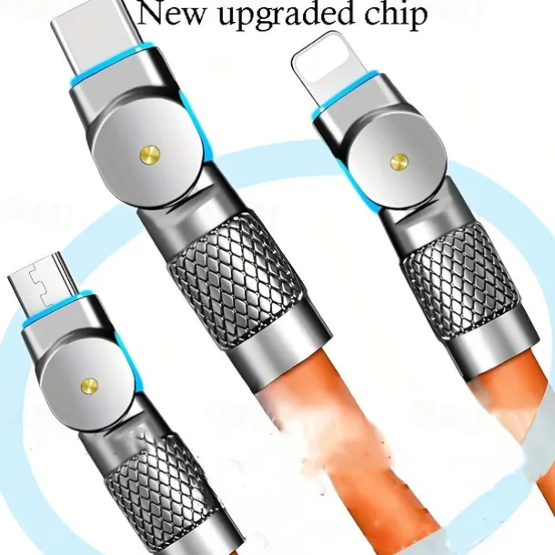 120W 3 in 1 Super Fast Charging Cable Micro USB Type c Gaming180° Rotating Data Cable For Huawei Smart Phone Silicone Cable