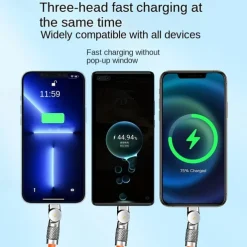 120W 3 in 1 Super Fast Charging Cable Micro USB Type c Gaming180° Rotating Data Cable For Huawei Smart Phone Silicone Cable