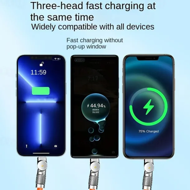 120W 3 in 1 Super Fast Charging Cable Micro USB Type c Gaming180° Rotating Data Cable For Huawei Smart Phone Silicone Cable