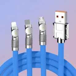 120W 3 in 1 Super Fast Charging Cable Micro USB Type c Gaming180° Rotating Data Cable For Huawei Smart Phone Silicone Cable