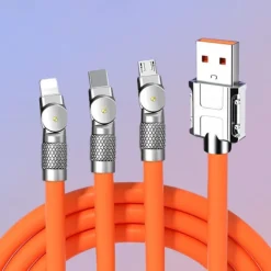 120W 3 in 1 Super Fast Charging Cable Micro USB Type c Gaming180° Rotating Data Cable For Huawei Smart Phone Silicone Cable