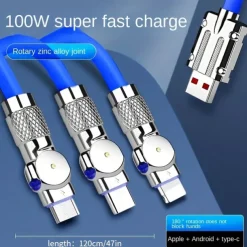 120W 3 in 1 Super Fast Charging Cable Micro USB Type c Gaming180° Rotating Data Cable For Huawei Smart Phone Silicone Cable
