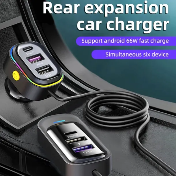 81W Car Charger Adapter 6 in 1 Back Row with Clips Fast Charging Type C Slot Universal 81W Super Fast Car Charging