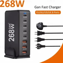 268W Desktop GaN Charger 8-port USB Type C PD Charger Fast Charge 3.0 USB Type C Fast Charger Mobile USB Charger