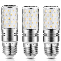 12W E14 E27 Led Candlestick Bulb AC85-265V Silver LED Corn Bulb Two-color Temperature Corn Lamp Equivalent to the Traditional 100 Watt 1400lm Led Chandelier Bulb