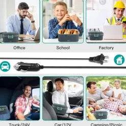 75W Electric Heated Lunch Box 1.8L Food Heater/Warmer Portable Heated Lunch Boxes Leak Proof Removable 304 Stainless Steel Container