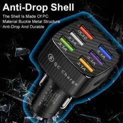 75W Fast Charging 6-Ports QC3.0 & 5 USB 15A Car Charger Adapter Fast Charging Portable Phone Adapter For Android Charger