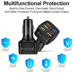 75W Fast Charging 6-Ports QC3.0 & 5 USB 15A Car Charger Adapter Fast Charging Portable Phone Adapter For Android Charger