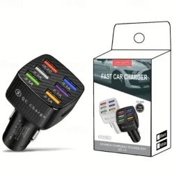 75W Fast Charging 6-Ports QC3.0 & 5 USB 15A Car Charger Adapter Fast Charging Portable Phone Adapter For Android Charger