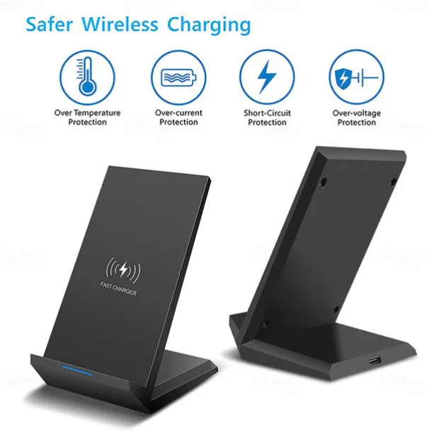 15W Fast Wireless Charger Qi Certified Wireless Charging Stand Compatible with iPhone 13/12/SE 2020/11/XS Max/XR/X Samsung Galaxy S22 S21 S20 S10 Note 20 and Qi Supported Phones