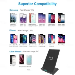 15W Fast Wireless Charger Qi Certified Wireless Charging Stand Compatible with iPhone 13/12/SE 2020/11/XS Max/XR/X Samsung Galaxy S22 S21 S20 S10 Note 20 and Qi Supported Phones