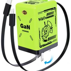 45W GaN Charger Fast Charging,Retractable Phone Charger Wall Plug with Lightening and Type-C Cables, for Phone, Android and More